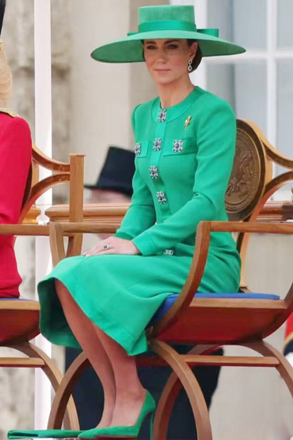 Kate Middleton Green Long Sleeves Midi Dress