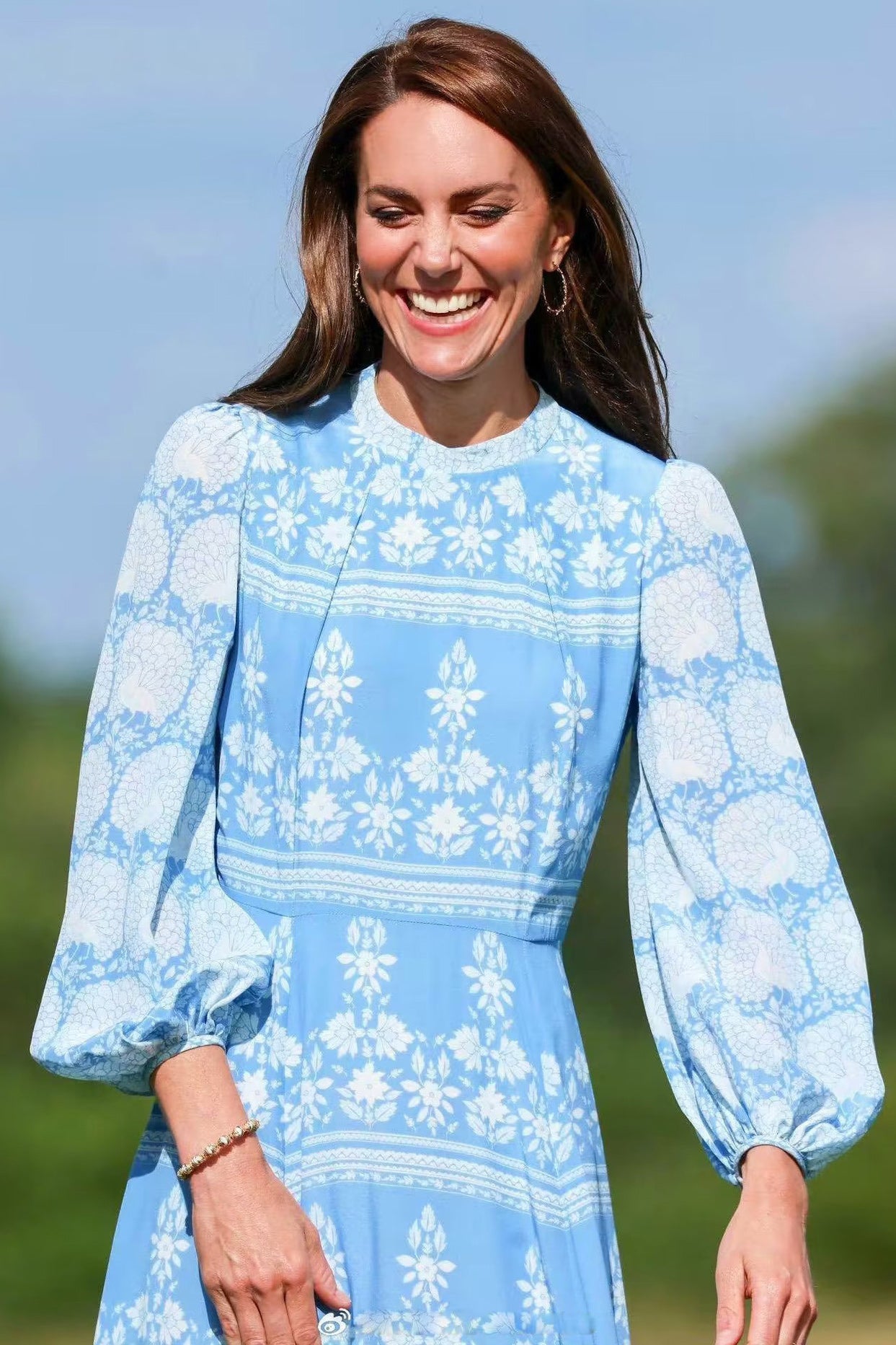 Kate Middleton Long Sleeve Blue Print Dress