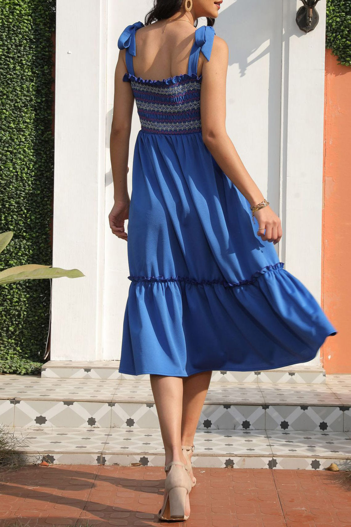 Knee Length Blue Sleeveless A-Line Maxi Dress