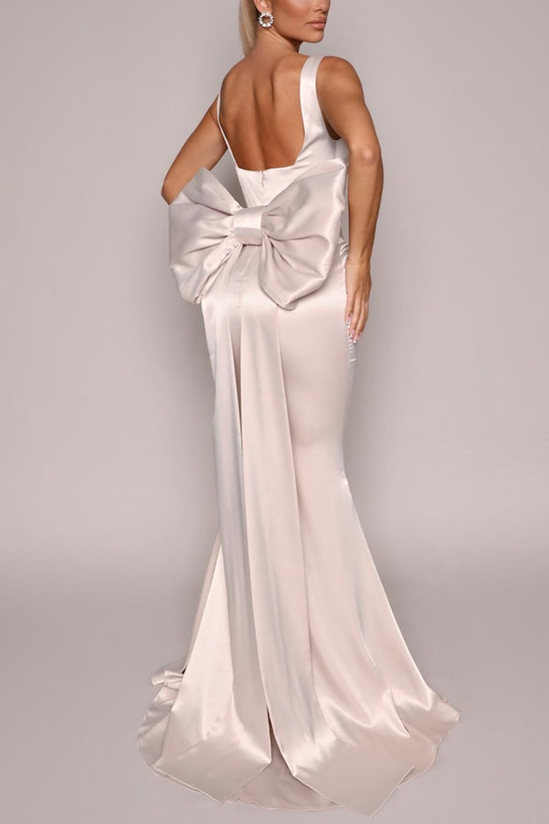 L1833 - Square Neck Sleeveless Satin Mermaid Long Formal Evening Gown - Fashionpara