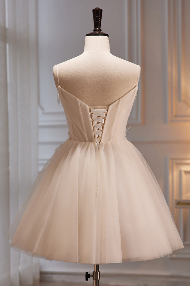 A-Line V-Neck Spaghetti Strap Tulle Short Homecoming Dresses