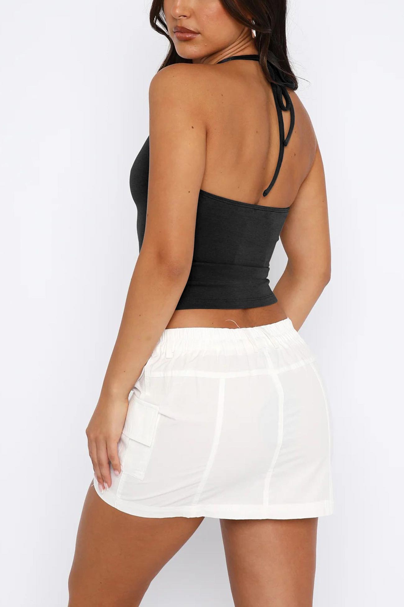 Lace Contrast Halterneck Crop Top