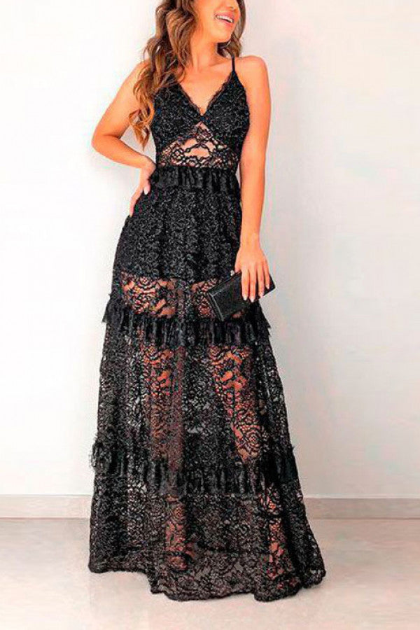 Lace Layered Cut Out Long Dress