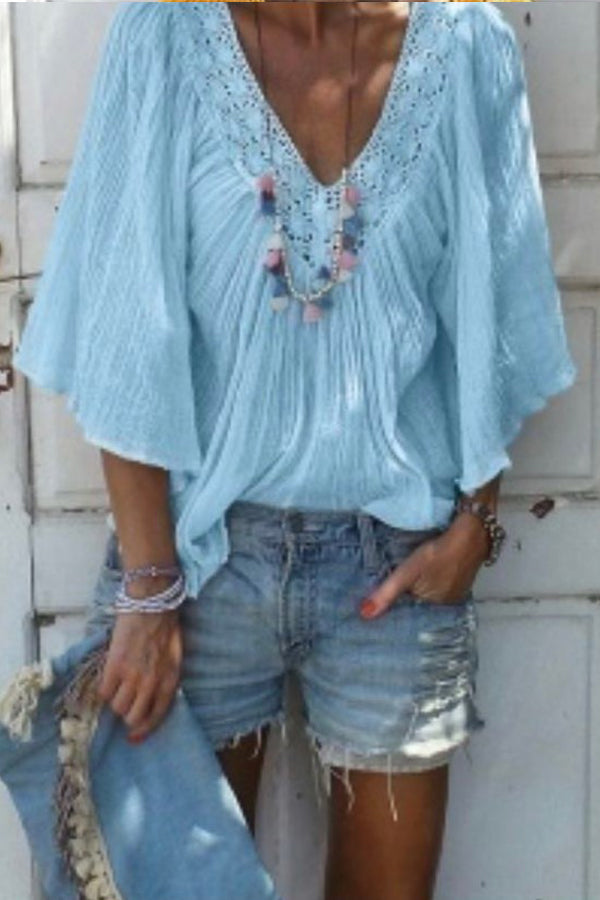 Ruffled V-neck Flared Blouse - Mislish