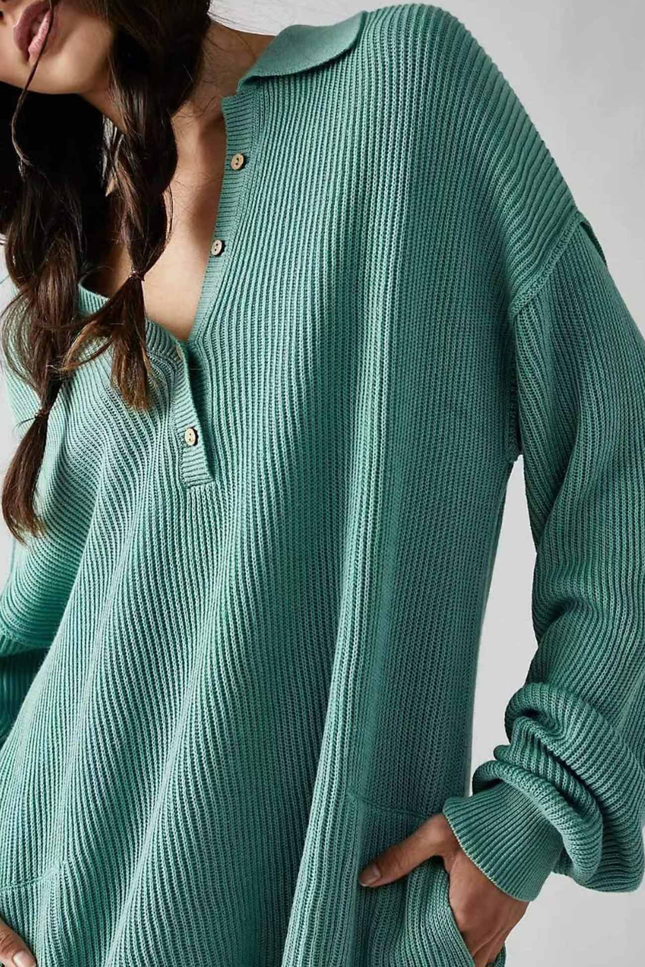 Lapel Long Sleeve Button-down Ribbed Rompers