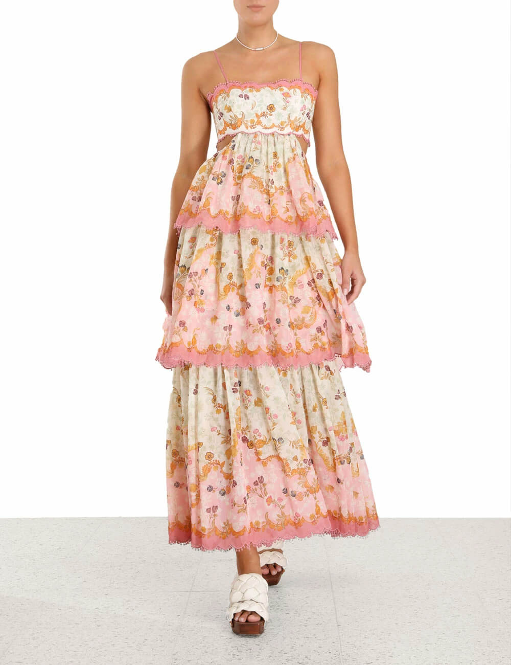 Floral Cami Tiered Ruffle Hem Backless Maxi Dress - Fashionpara