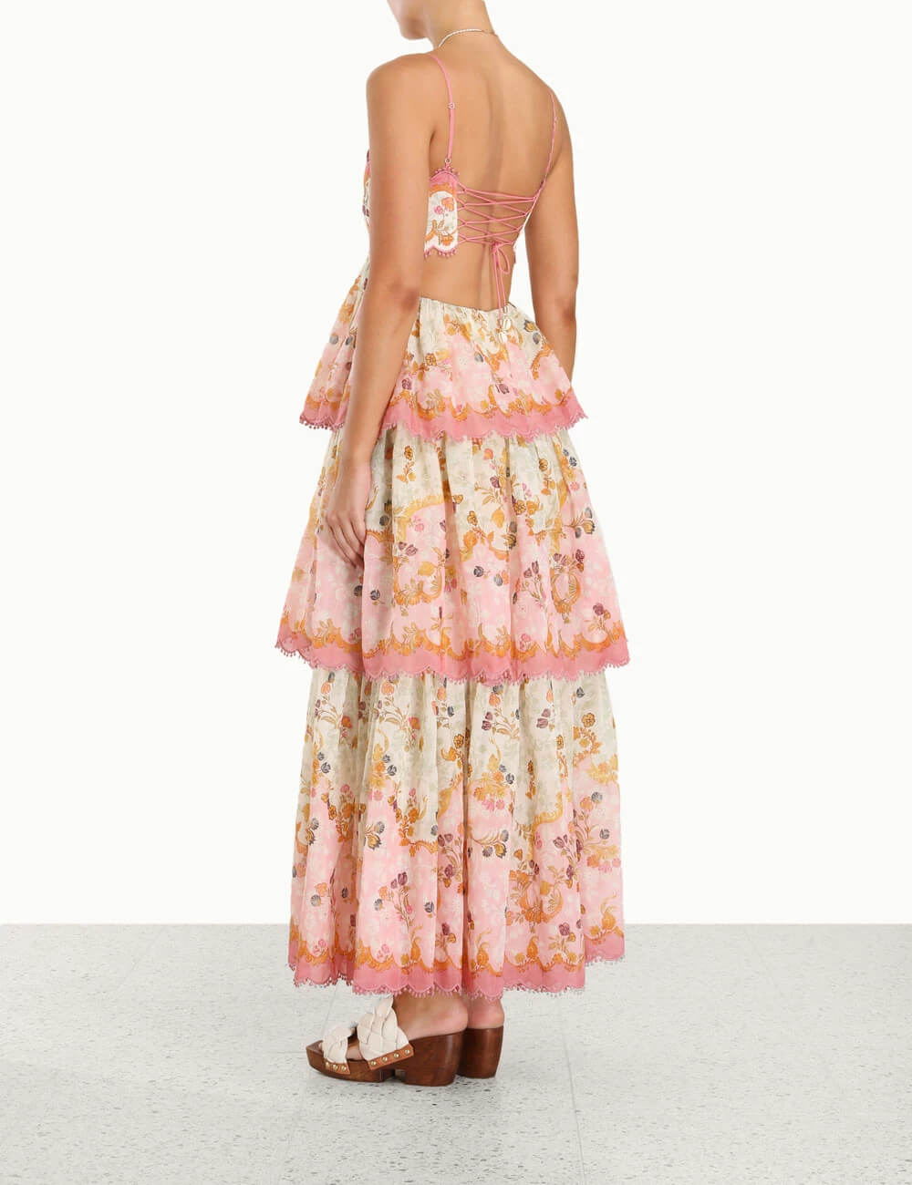 Floral Cami Tiered Ruffle Hem Backless Maxi Dress - Fashionpara