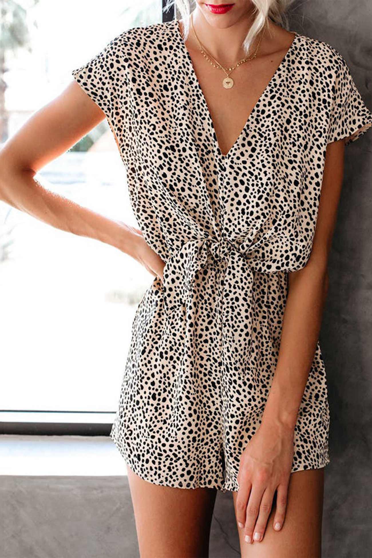 Leopard Print V Neck Rompers