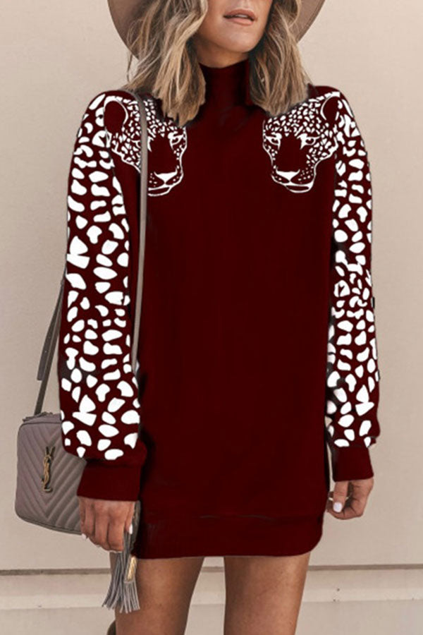 Turtleneck Leopard Print Sweatshirt - Mislish