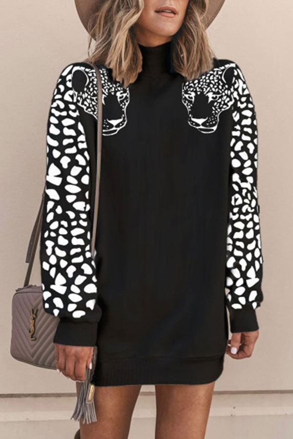 Turtleneck Leopard Print Sweatshirt - Mislish