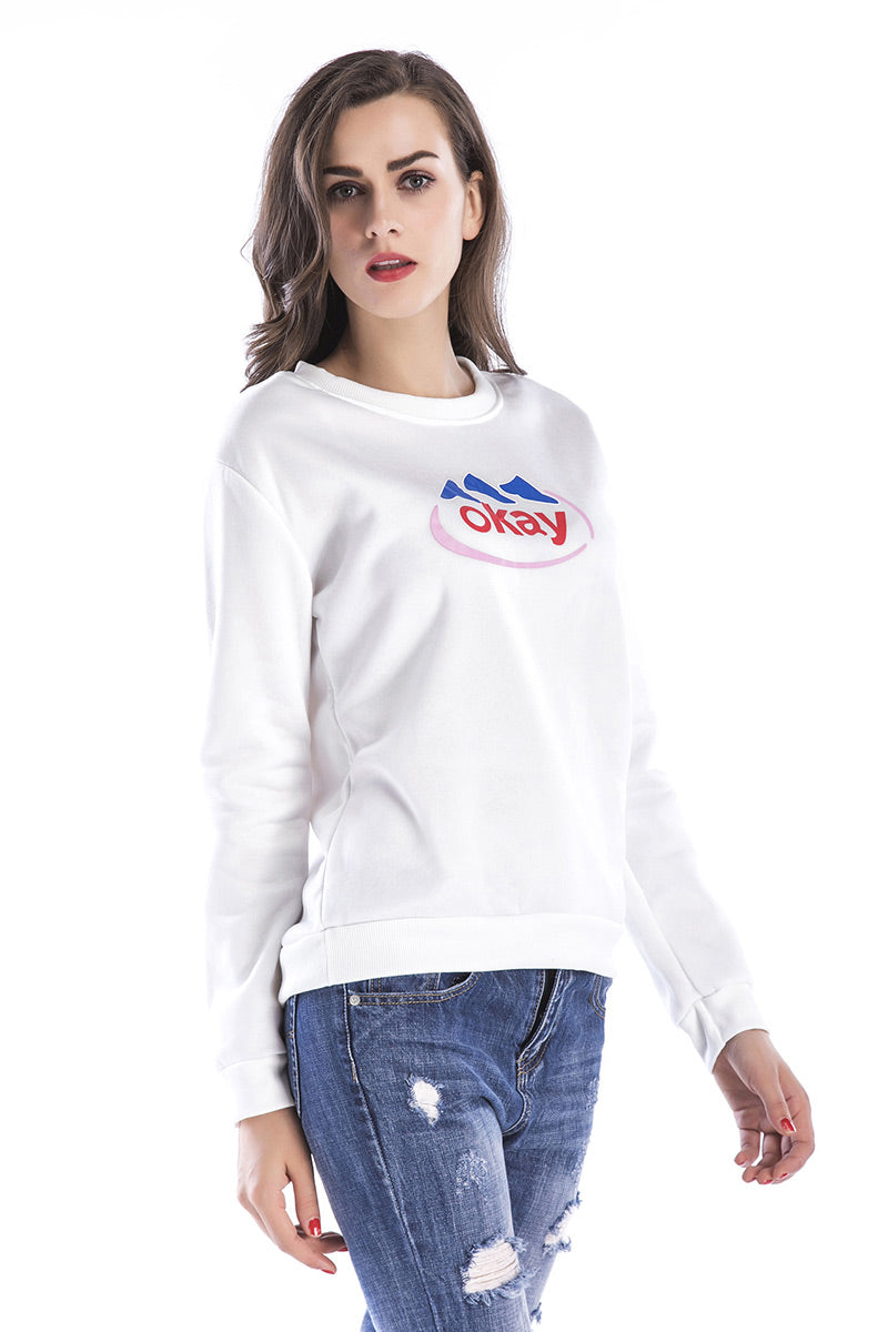 Letter Print Round Neck Cotton Sweatshirt