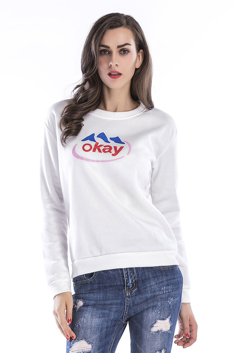 Letter Print Round Neck Cotton Sweatshirt - Mislish