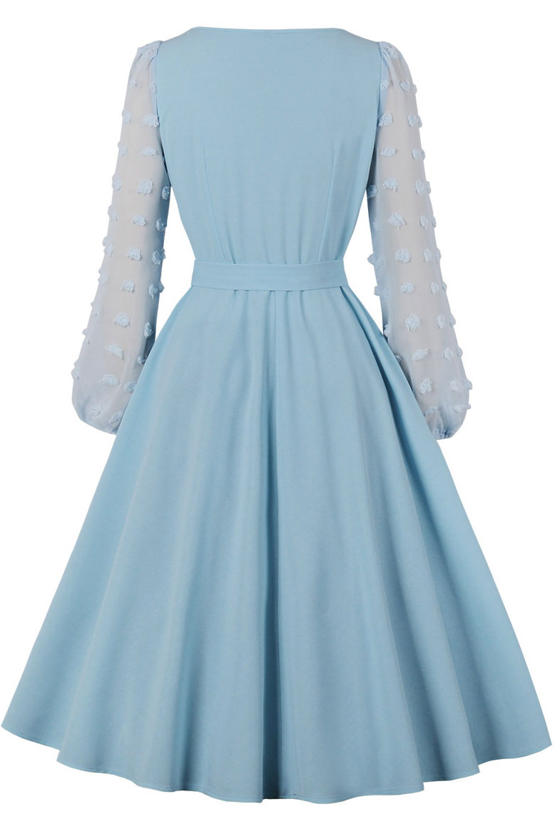 Light Sky Blue Long Sleeve A-Line Cocktail Party Dress