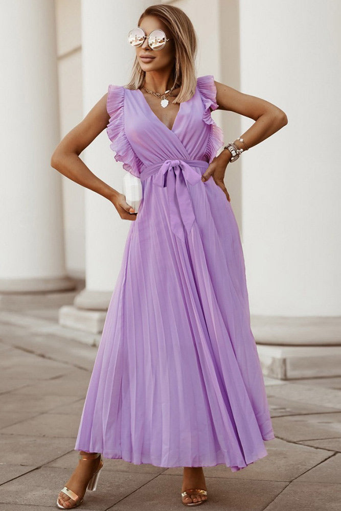 Lilac A-Line Sleeveless V-Neck Maxi Dress