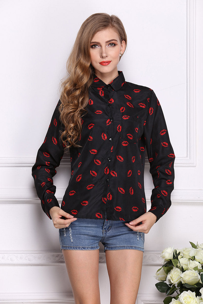 Lip Print Single Breasted Blouse