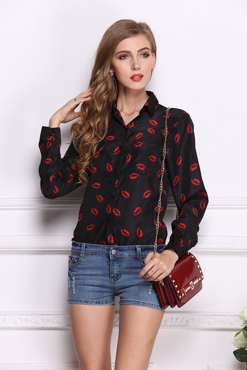 Lip Print Single Breasted Blouse