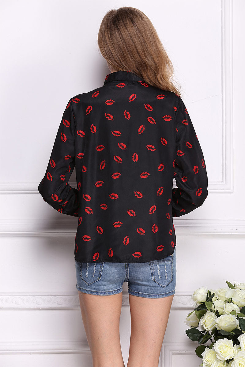 Lip Print Single Breasted Blouse