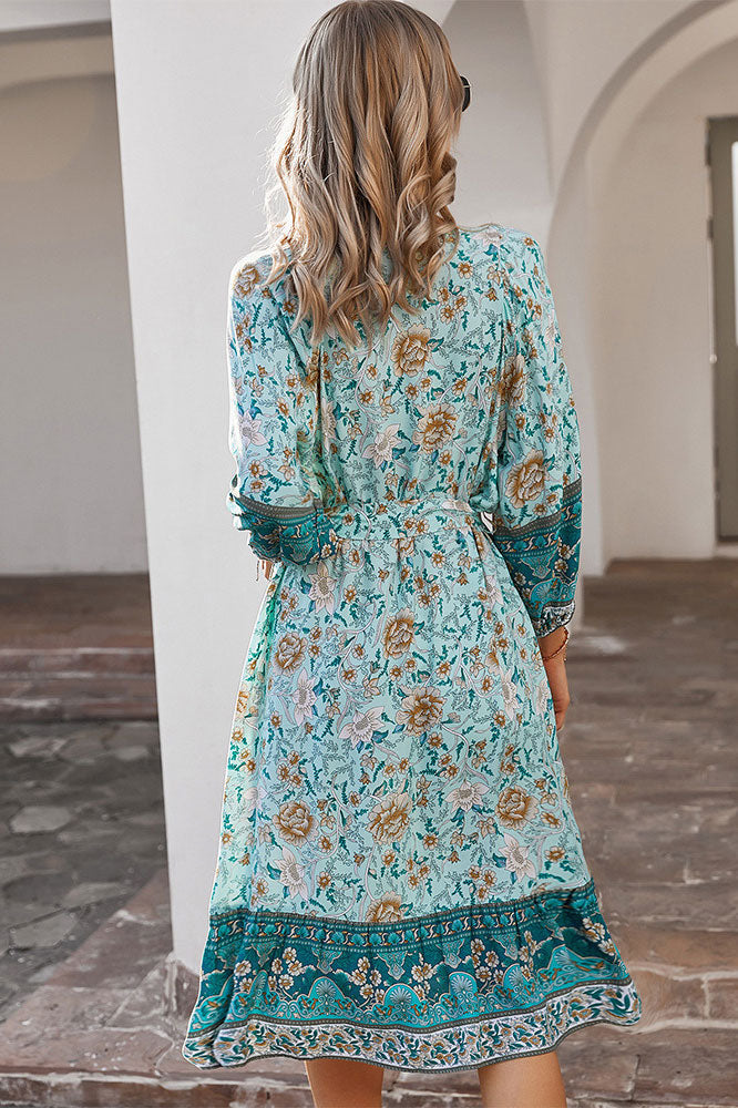 Long Sleeve Mid Length Floral Dress