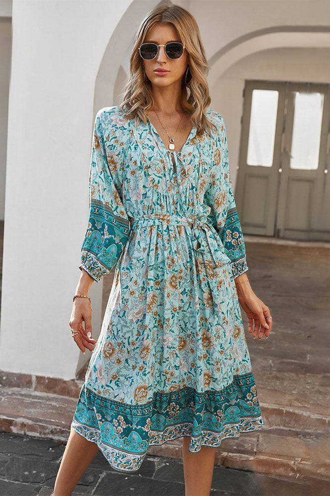 Long Sleeve Mid Length Floral Dress