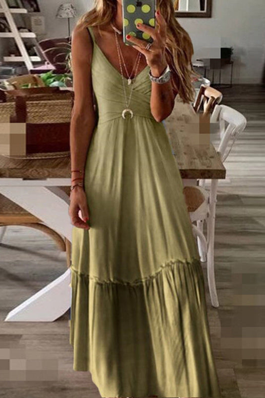 Loose Solid V-neck Cami Dress