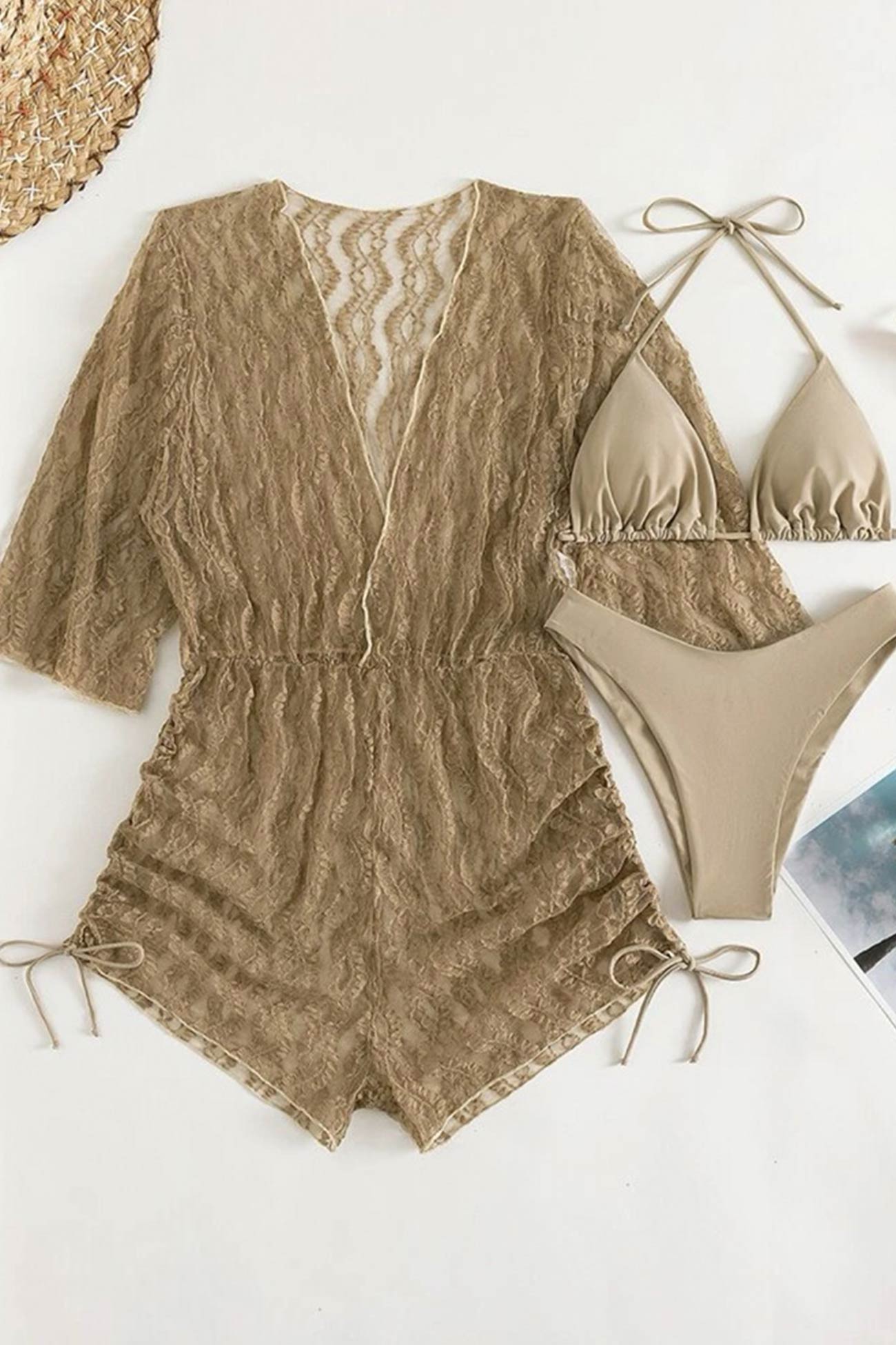 Mesh Rompers Cover-up Three-piece Bikini Suits