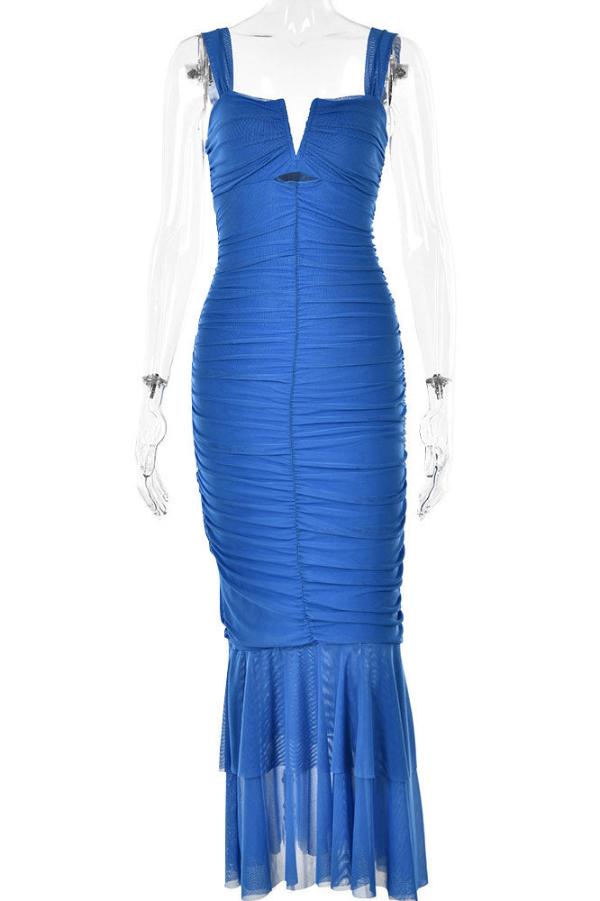 Royal Blue Midi Bodycon Sleeveless Evening Prom Dresses