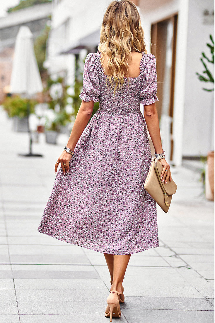 Midi Floral A-Line Square Neck Dresses