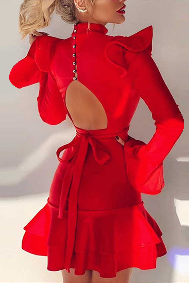 Mini Red Long Sleeve Party Homecoming Dress