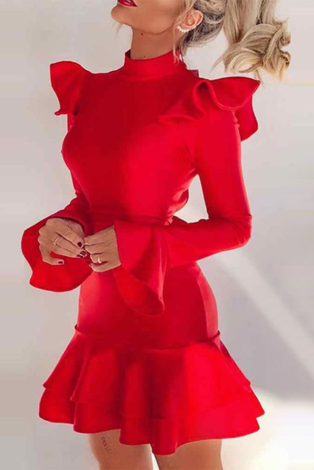 Mini Red Long Sleeve Party Homecoming Dress