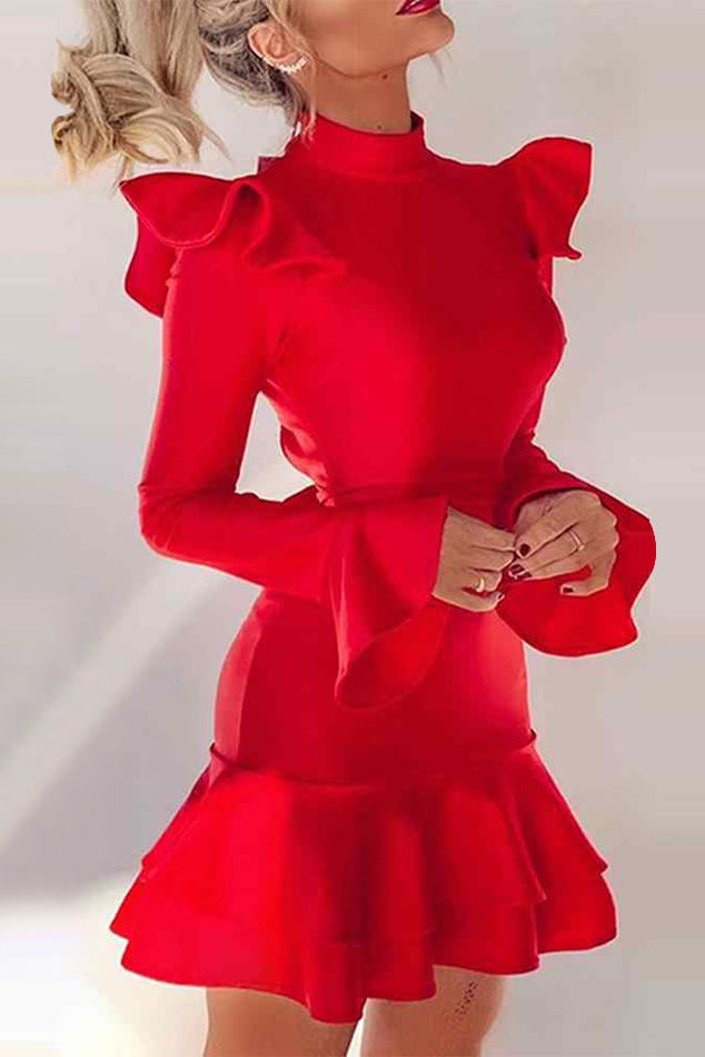 Mini Red Long Sleeve Party Homecoming Dress 