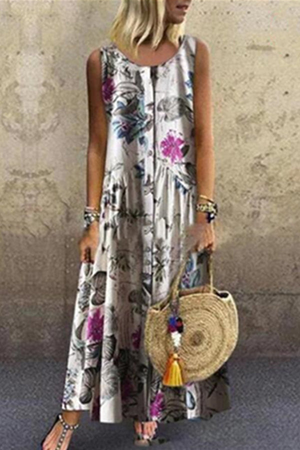 Floral Button Tank Maxi Dress - Mislish