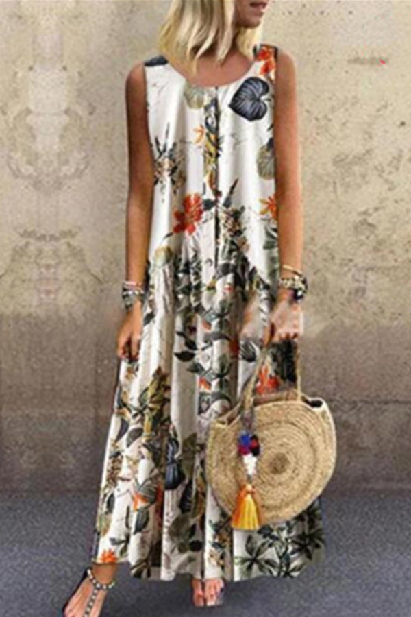 Floral Button Tank Maxi Dress - Mislish