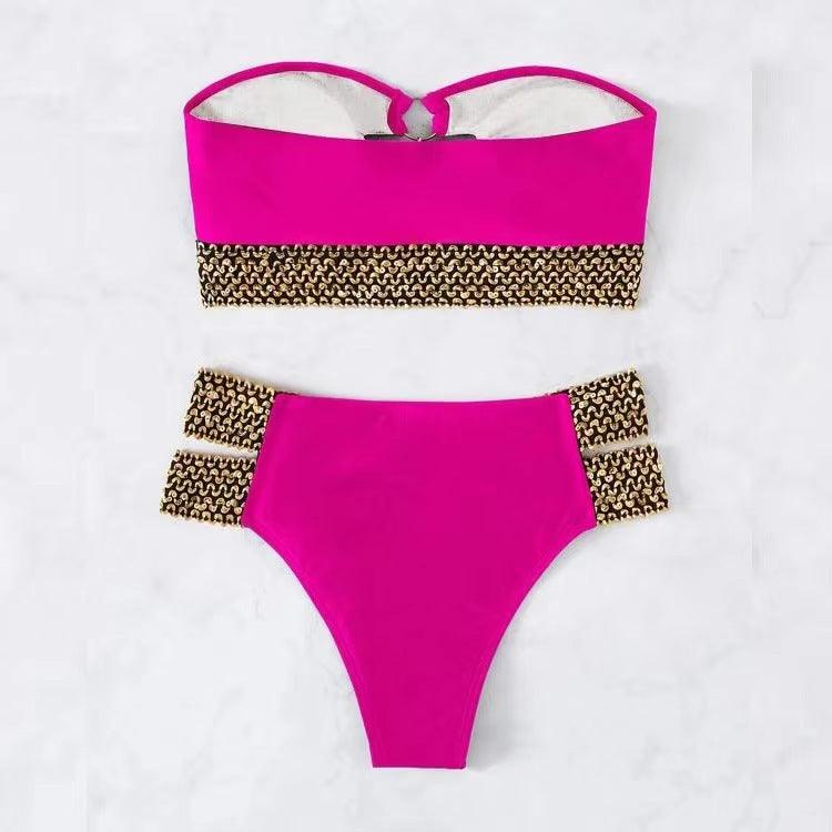 Wide Gold Curb Chain Bikini Set