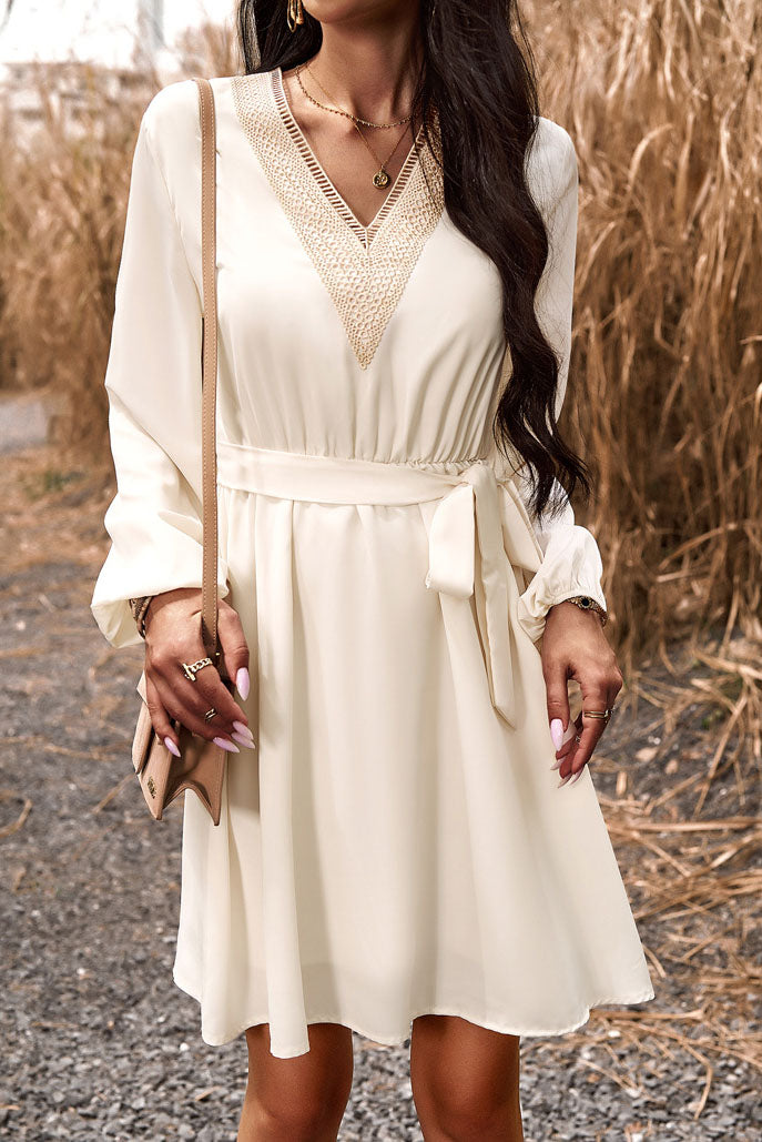 Elegant Spliced V-neck Long Sleeve Dress