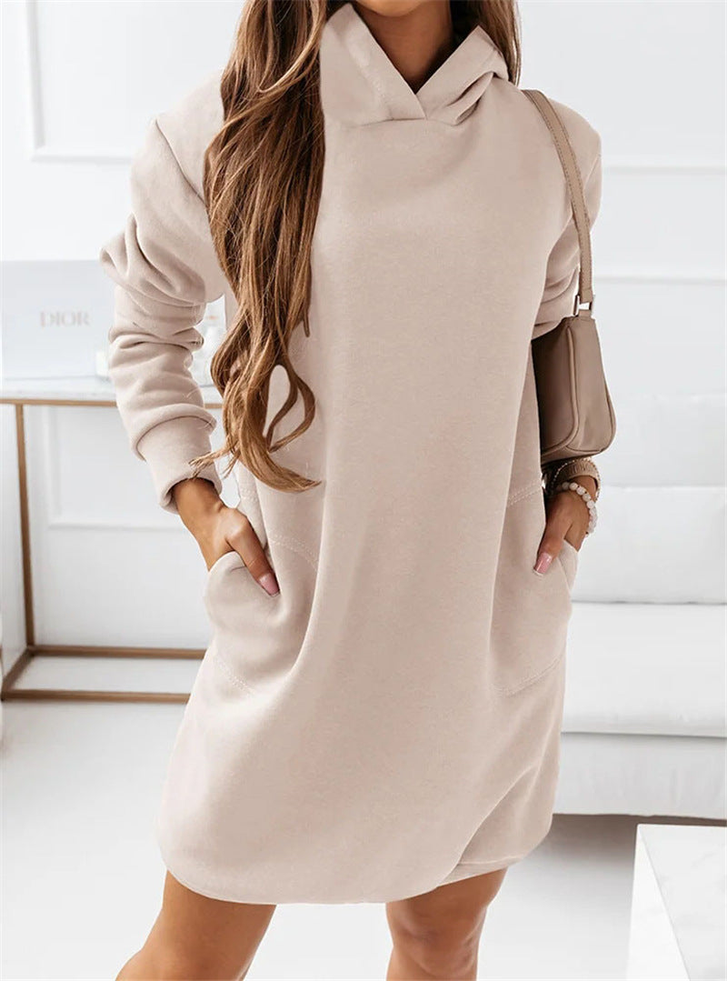 Mid-length pockets hooded sweatshirt dress - Fashionpara