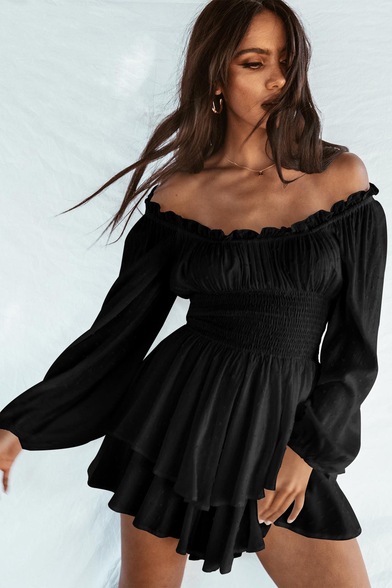 Off Shoulder Smocked Tiered Rompers