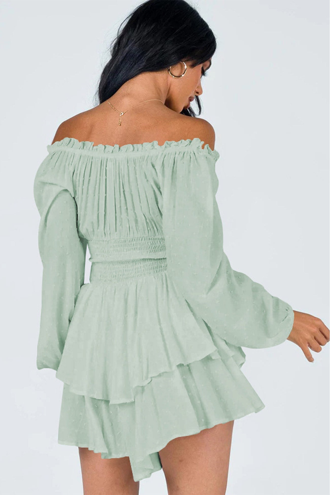 Off Shoulder Smocked Tiered Rompers