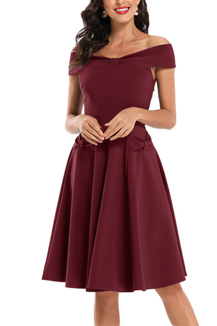 Off Shoulder Bow Satin Bridesmaid Prom Dress