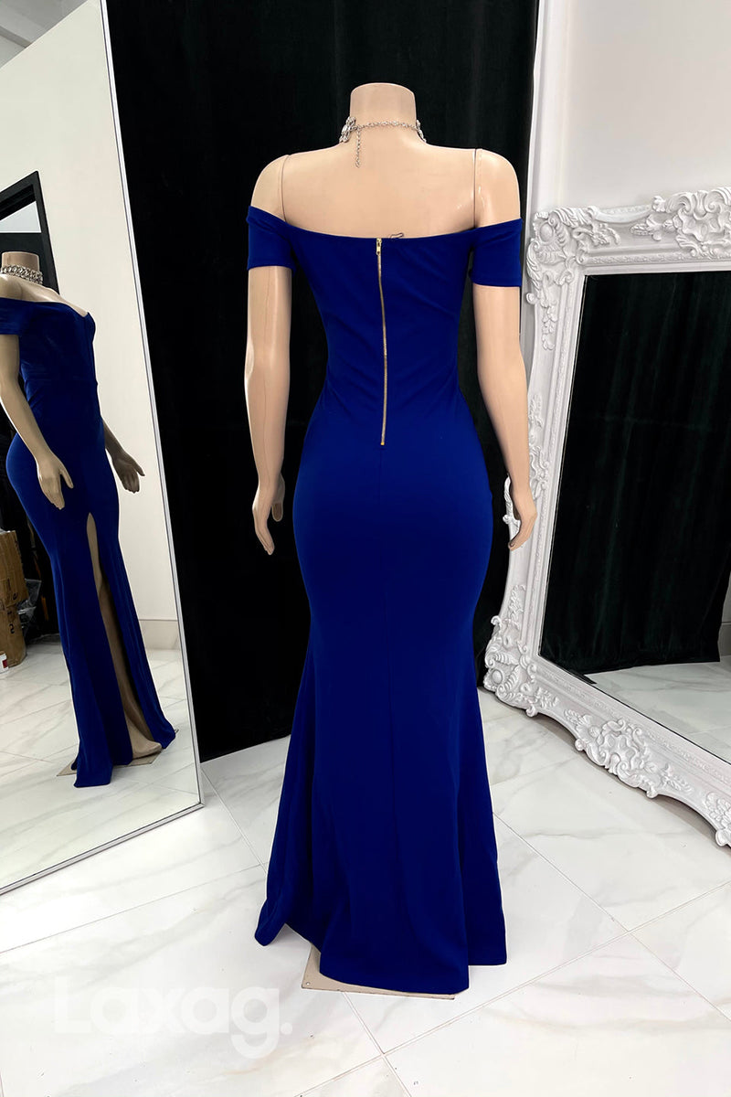 22587 - Off Shoulder Sleek Satin Mermaid Prom Dresses for Black Girl Slay with Slit - Fashionpara