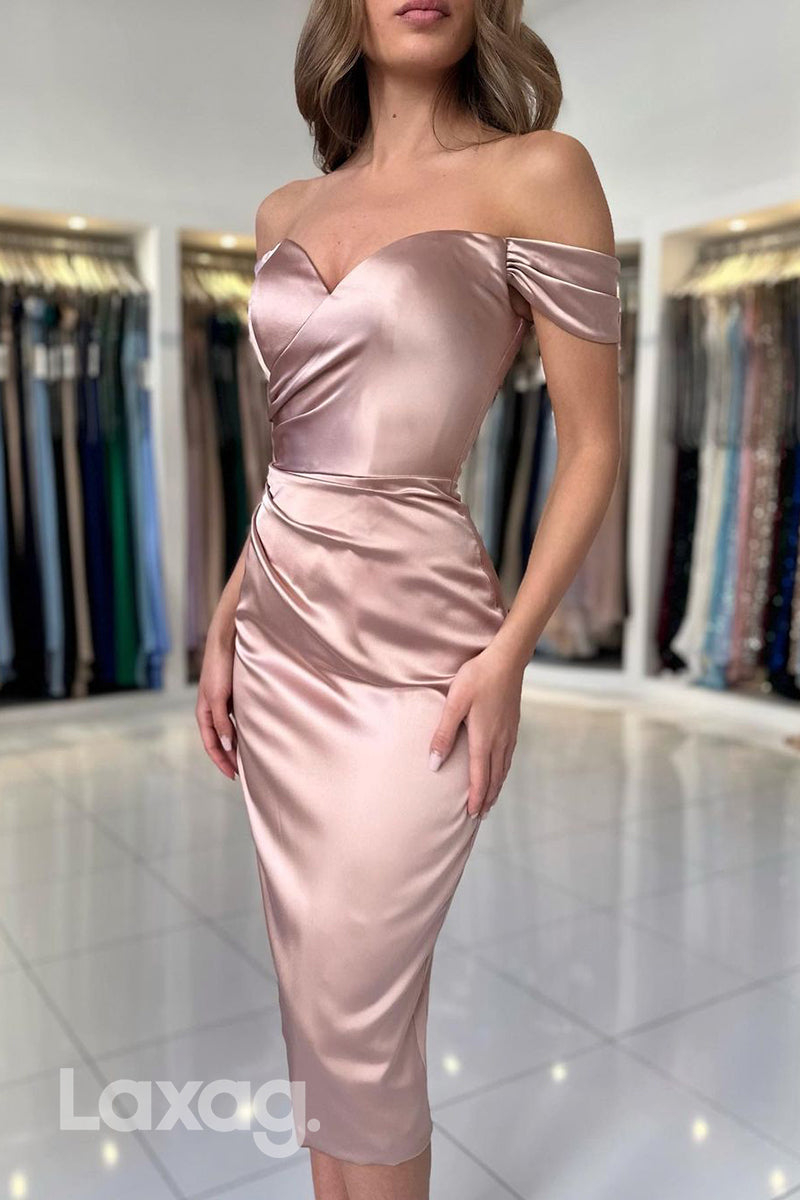 22260 - Off shoulder Sweetheart Draped Sleek Satin Party Prom Formal Evening Dress - Fashionpara