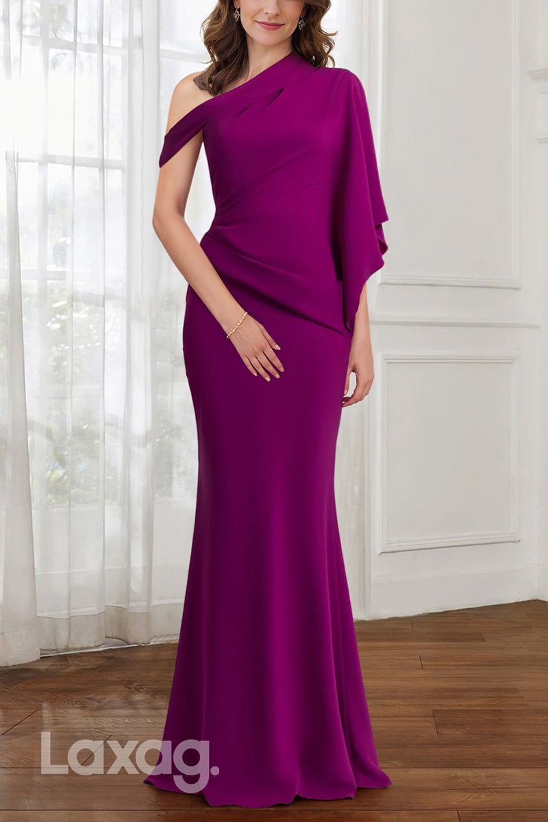 22682 - One Shoulder Sleek Satin Mermaid Mother of the Bride Dress - Fashionpara