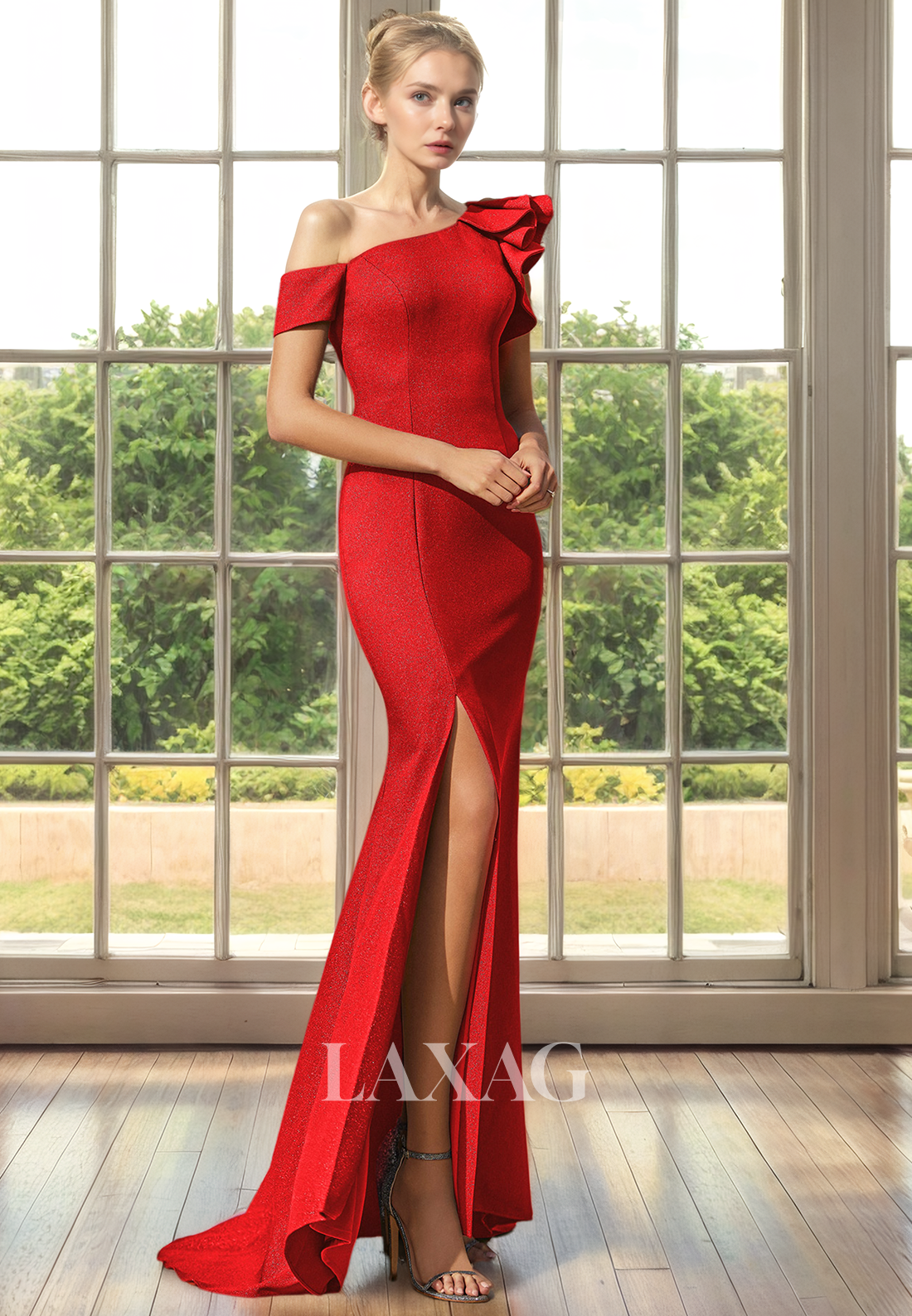 One Shoulder Sleek Satin Mermaid Mother of the Bride Dress with Slit - Fashionpara