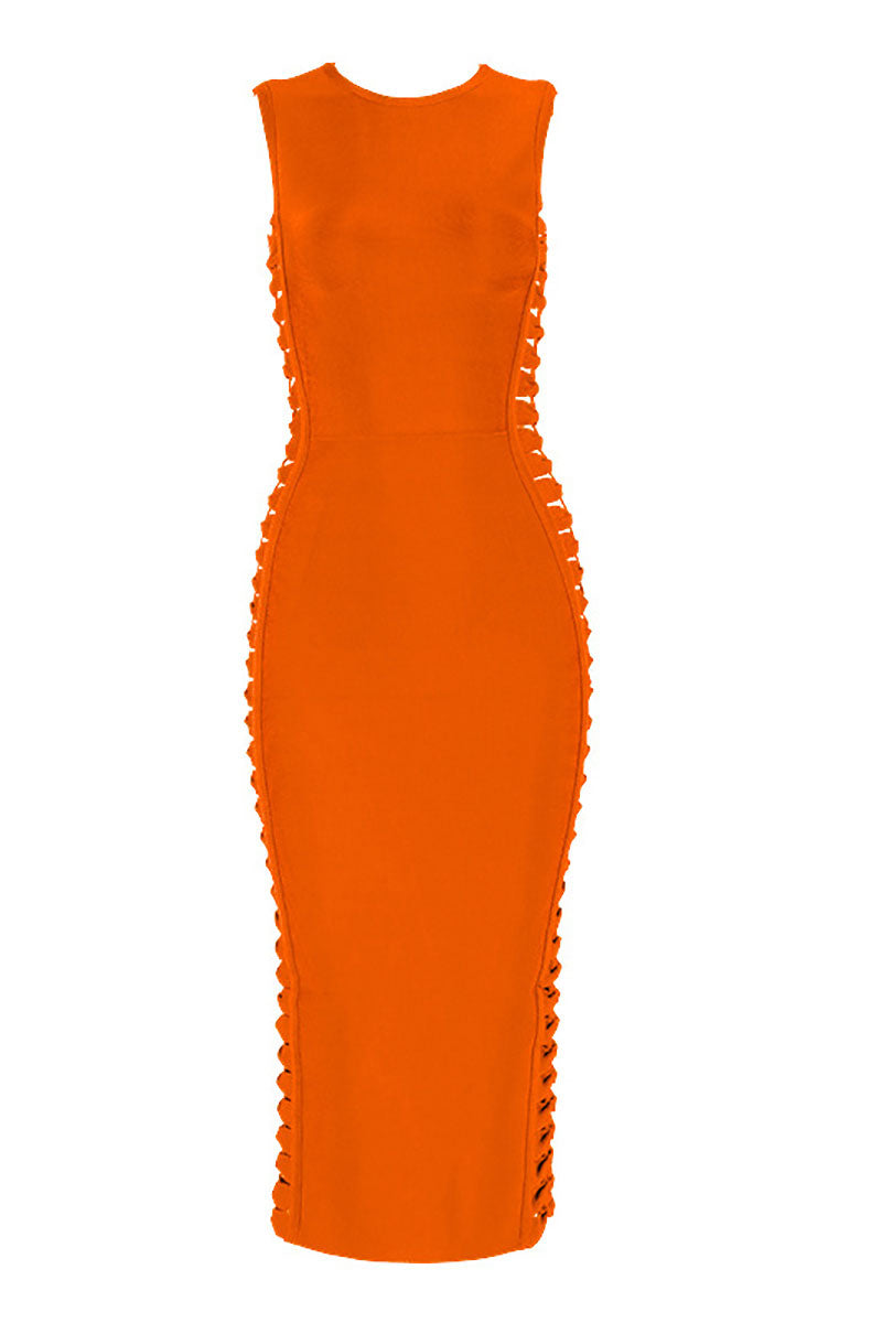 Orange Sleeveless Cut Out Bandage Dress