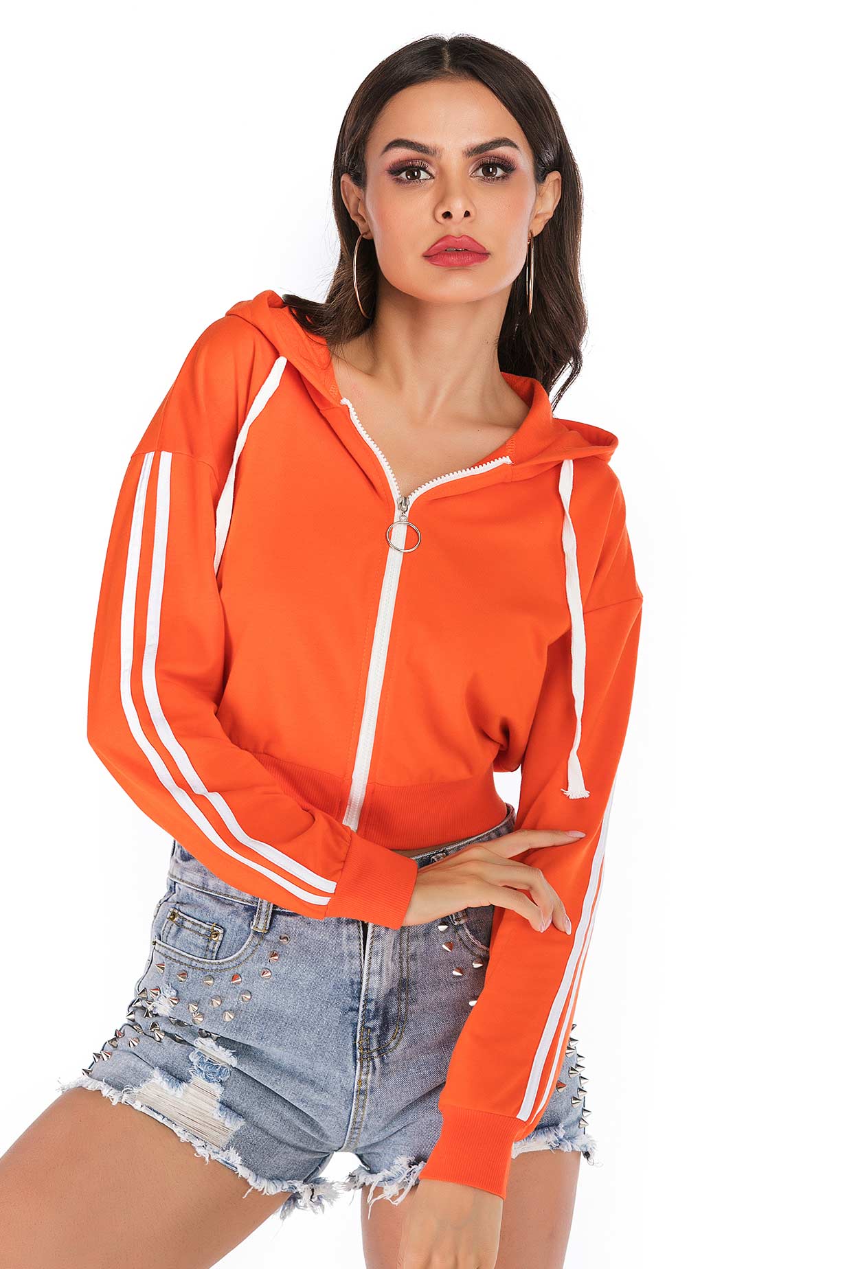 Orange Zip Up Hooded Sweatshirt