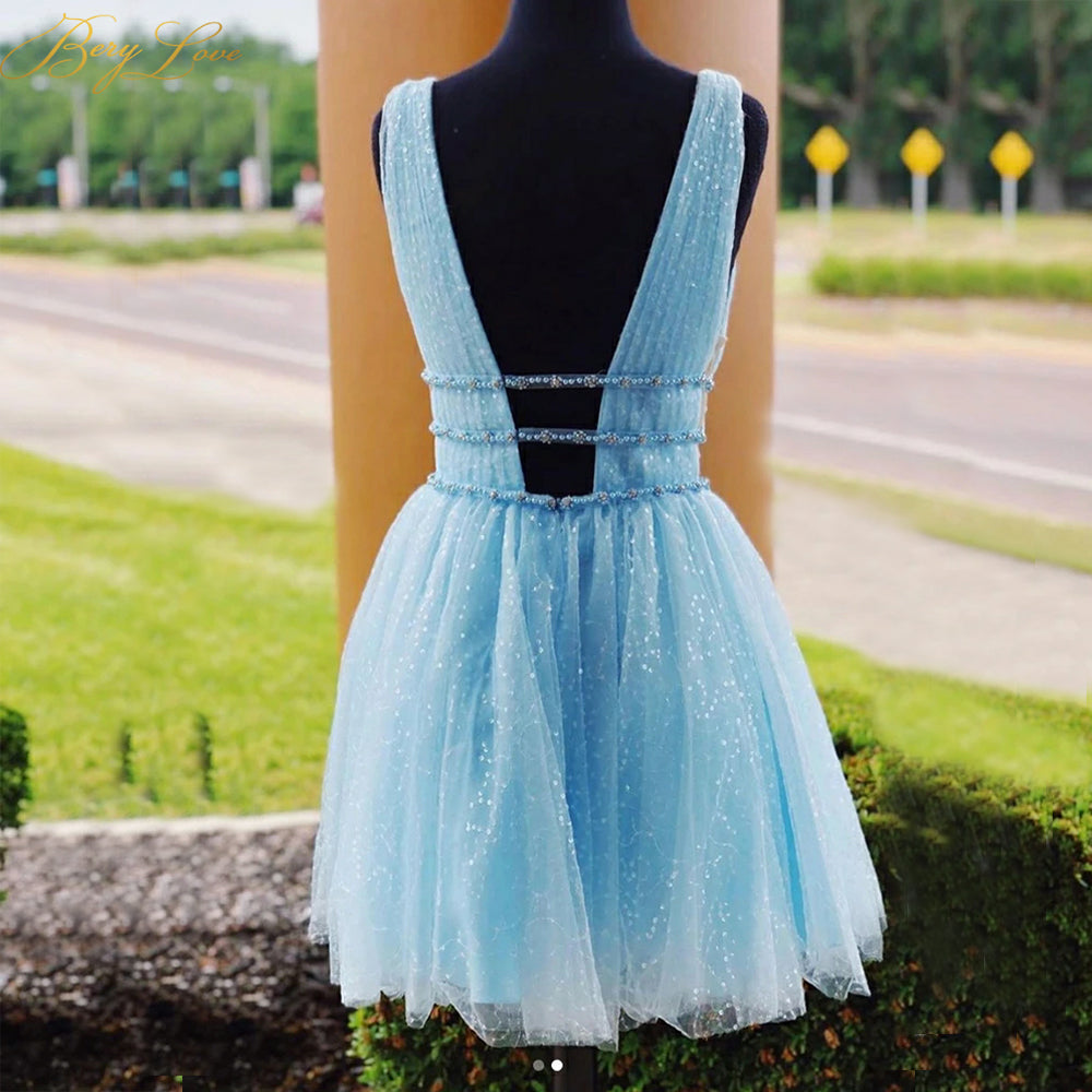 Thalia A-Line Tulle V-Neck Homecoming Dress with Beading