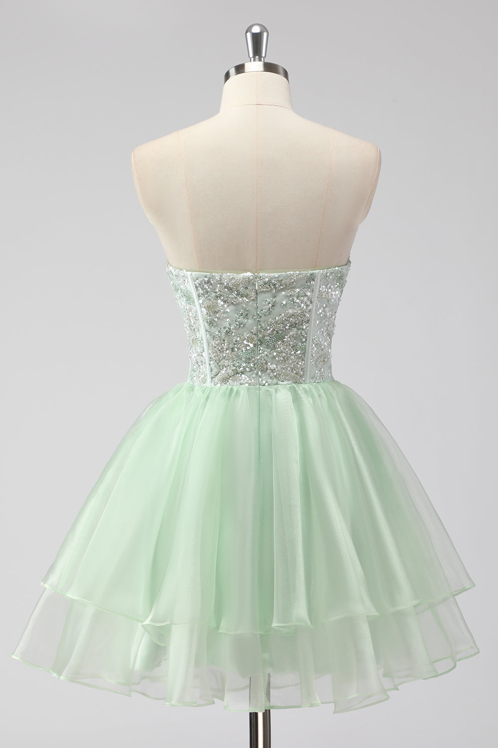 A Line Strapless Corset Light Green Short Homecoming Dress