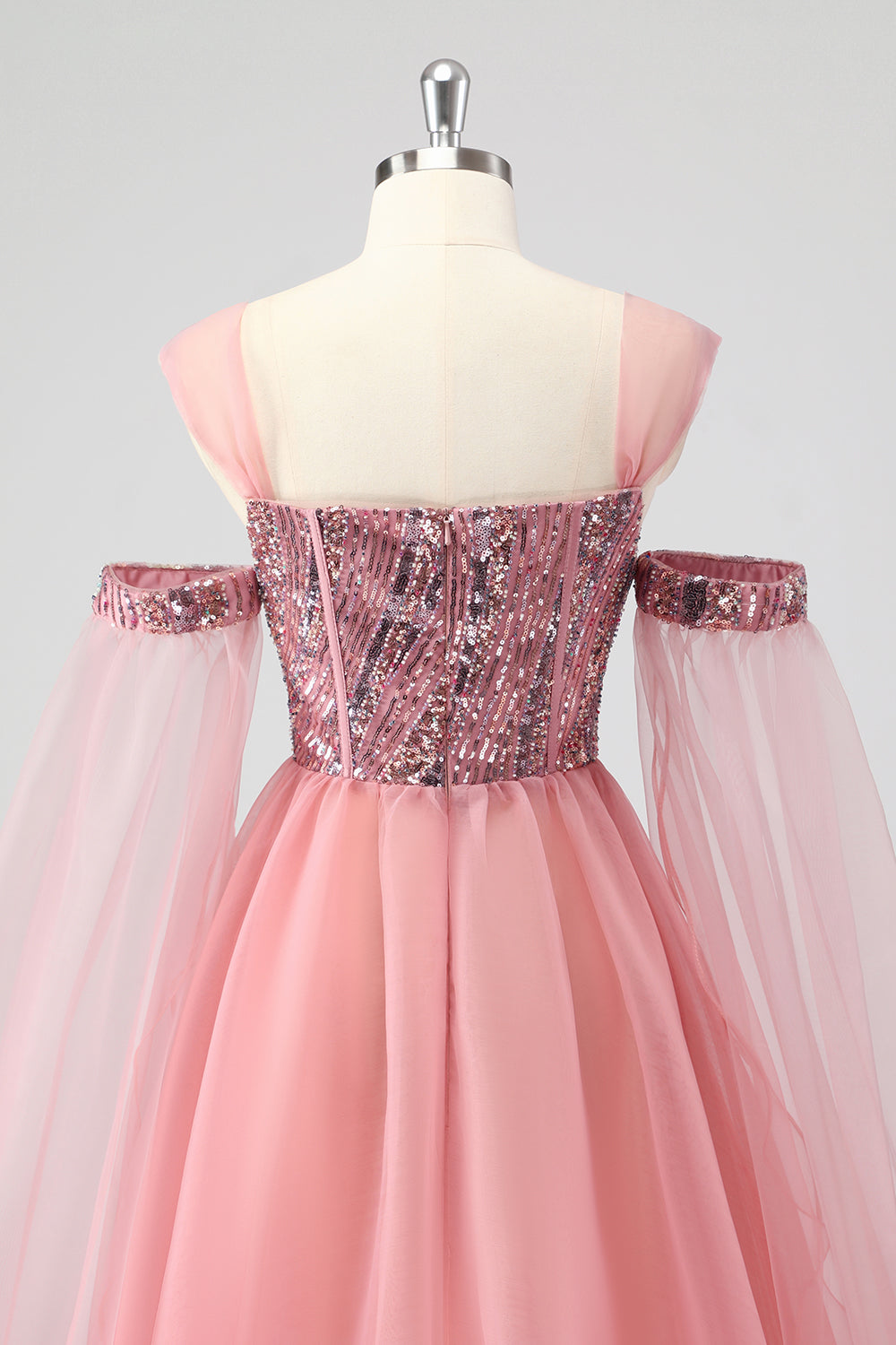 A Line Pink Cape Sleeves Off The Shoulder Sequins Formal Dress