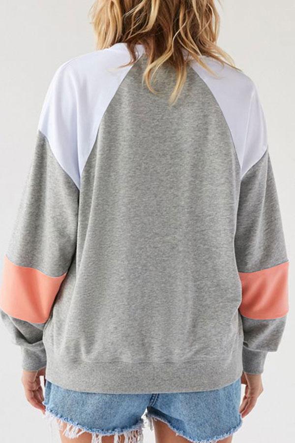 V-neck Patched Loose Drawstring Sweatshirt