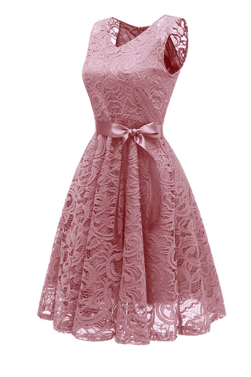 Pink Lace Short Baby Doll Prom Dress