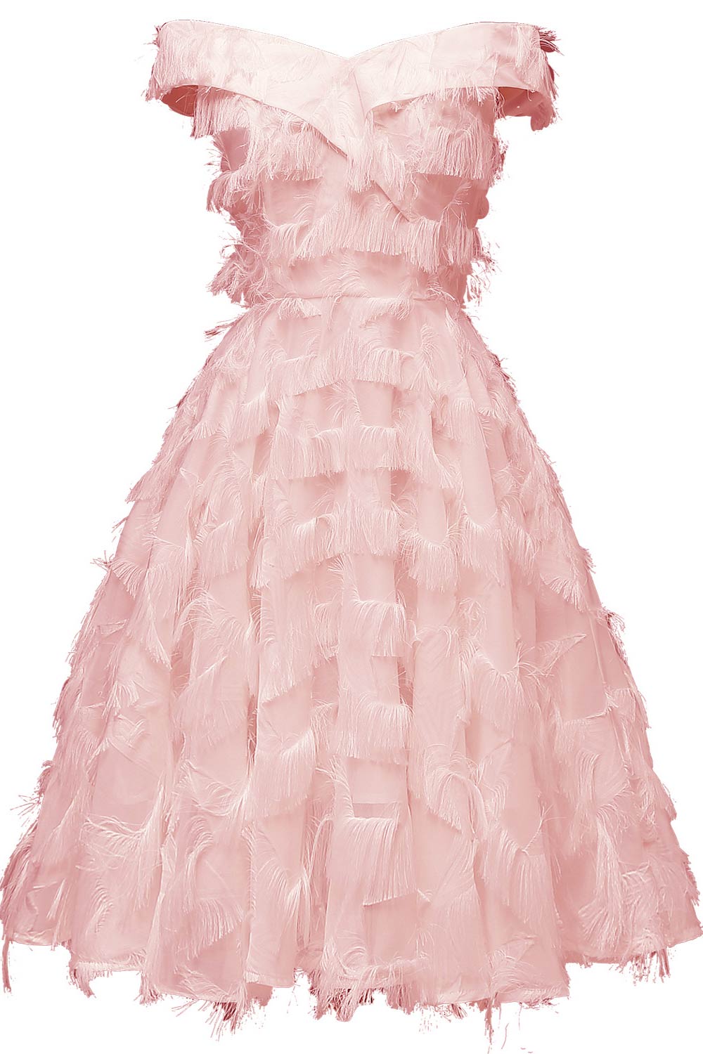 Pink Off-the-shoulder Tasseled Prom Dress